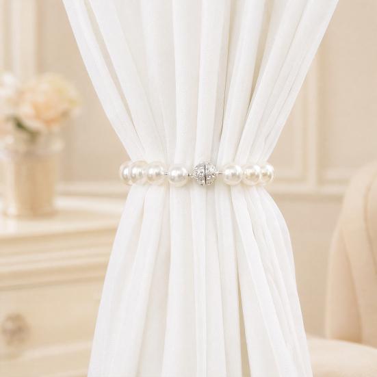 Magnetic Curtain Tiebacks with Pearls & Rhinestones, No Drill Window Curtain Holders, Elegant Luxury Curtain Tie Backs for Living Room, Bedroom