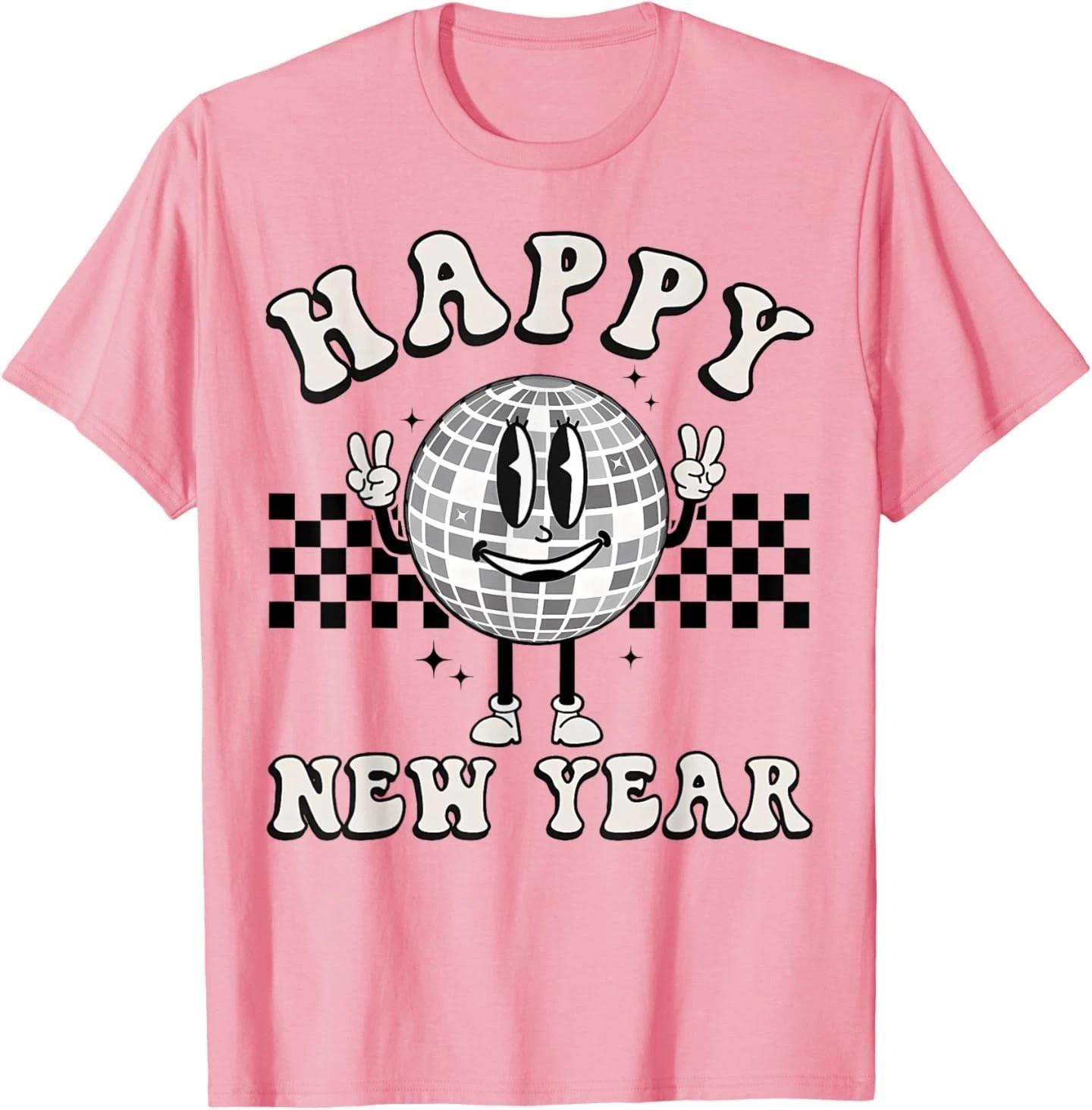 Checkered Happy New Year 2026 Disco Ball New Year Eve Party T-Shirt 4XL