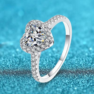 1ct VVS Moissanite Heart Rings For Women Coeur Cut S925 Silver With Pt950 Platinum Wedding Engagement Bridal Jewelry
