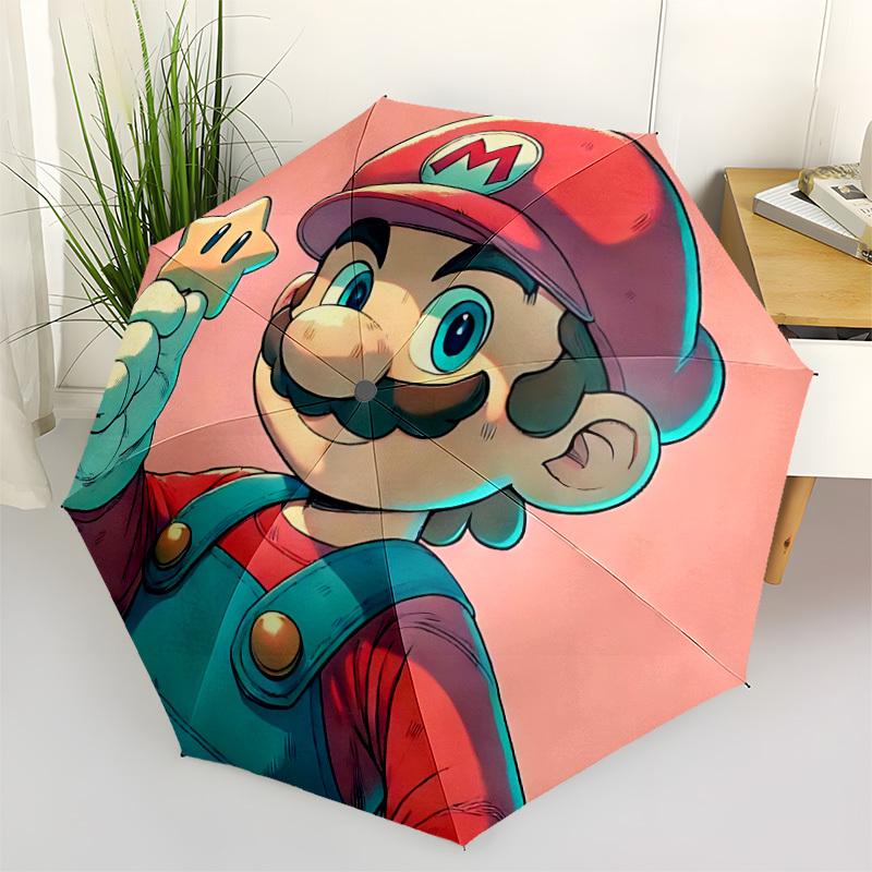 1PC Mario Star Automatic Folding Umbrella, Automatic Folding Umbrella with 8 Ribs, Convenient for Outdoor Use 059