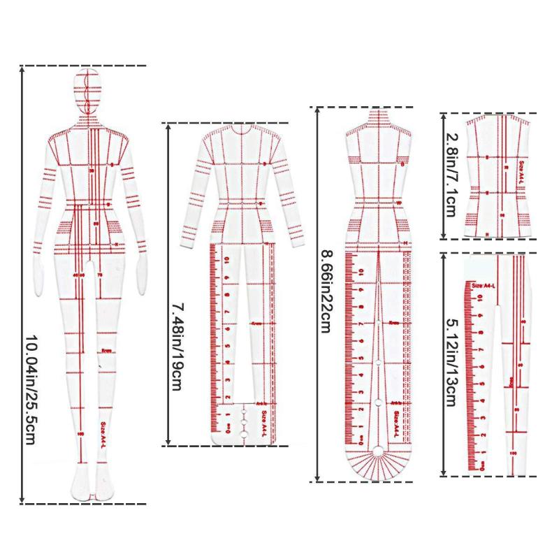 1Pcs Clear Illustration Diy Quilting Clothing Design Rulers  Drawing Template Ruler For Drafting Clothing Designers