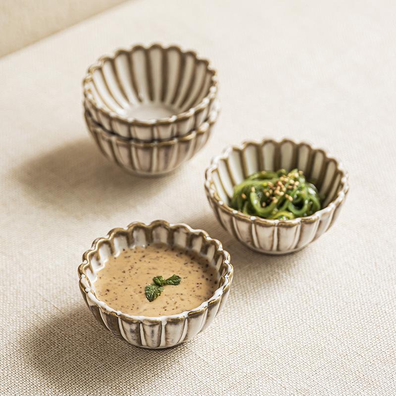 Delicate Taste Plate, Kiln-Changed Ceramic Plate, Retro Petal-Shaped Small Plate, Tableware, Dipping Plate, Taste Plate, Household Bone Plate