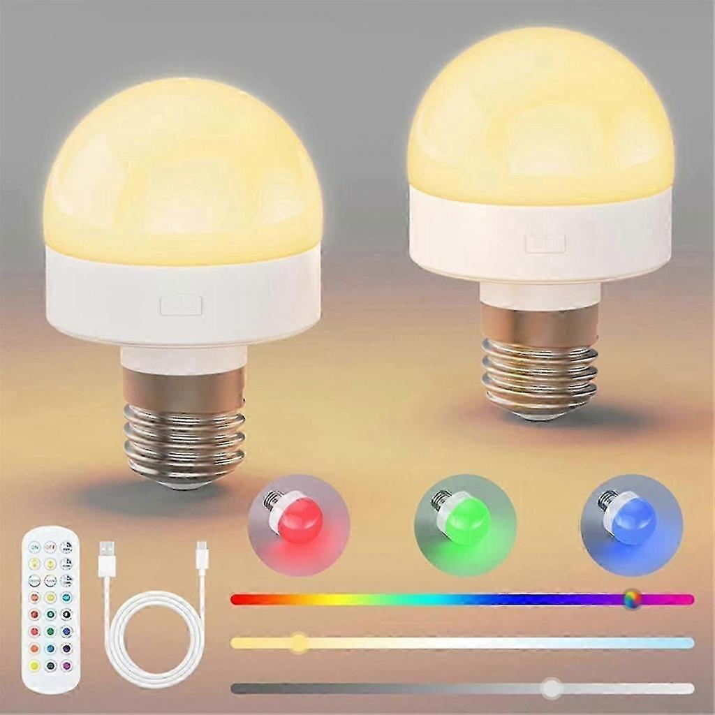 Rechargeable Light Bulbs with Remote - E26 Battery Operated Light Bulb compatible with Non-Hardwired