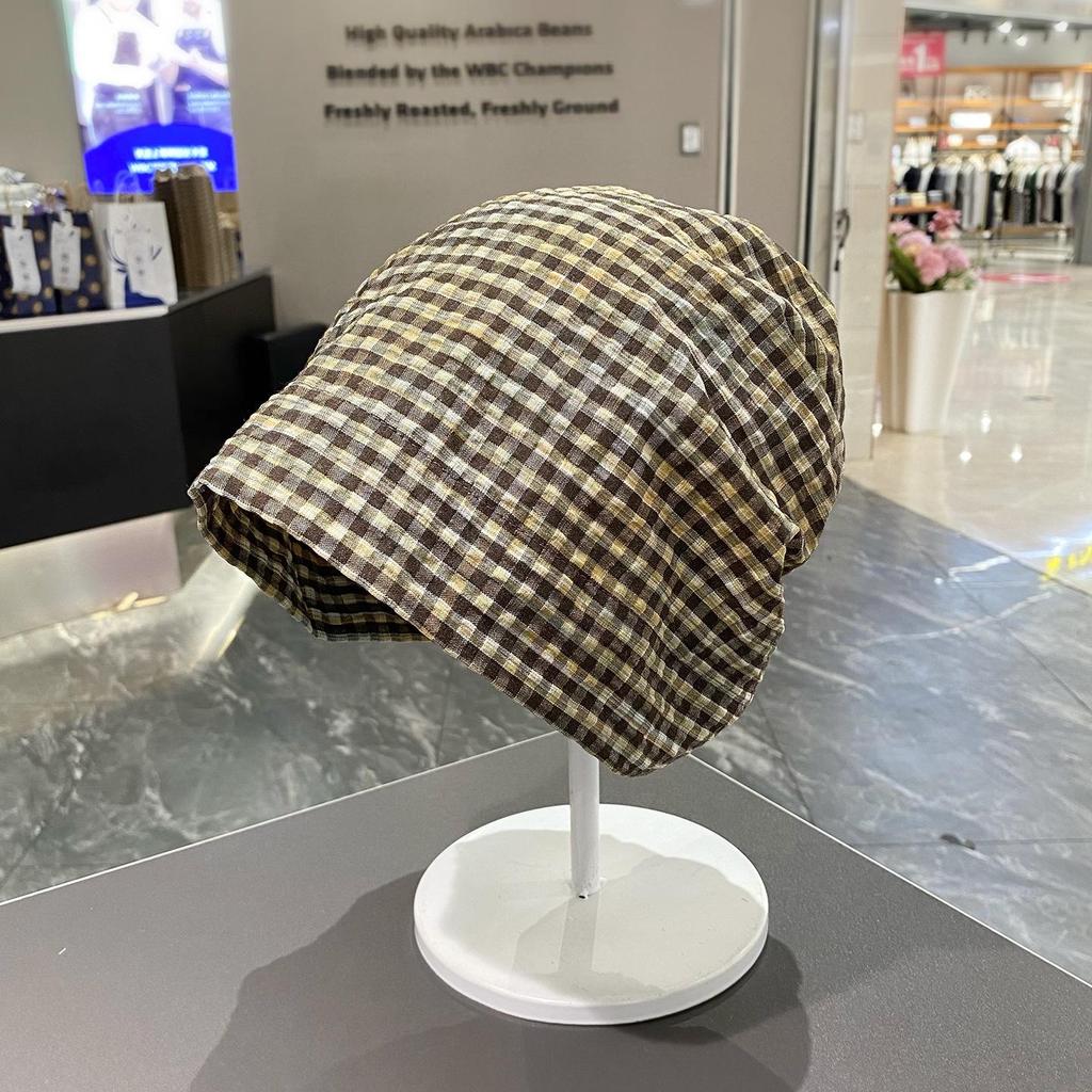 European & Korean Plaid Head Wrap: Wasteland Style, Loose Slouchy Beanie for Large Head Circumference, Trendy Hot Girl Bandana Hat.