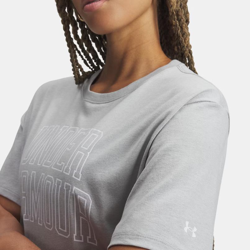 Under Armour Ribbed Letter Knit Loose Short Sleeve T-Shirt Women tops 6007883-012