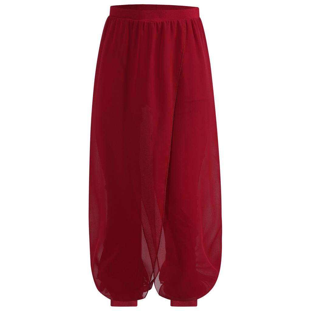 Girls Classical Dance Pants Split Chiffon Overlay Design Practice Wear Stage Performance Bottoms