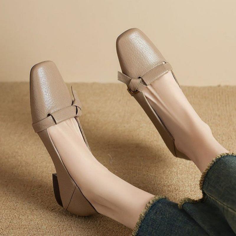 

Retro low-heeled small leather shoes women s new square head shallow mouth single shoes are lightweight 40 абрикосовый