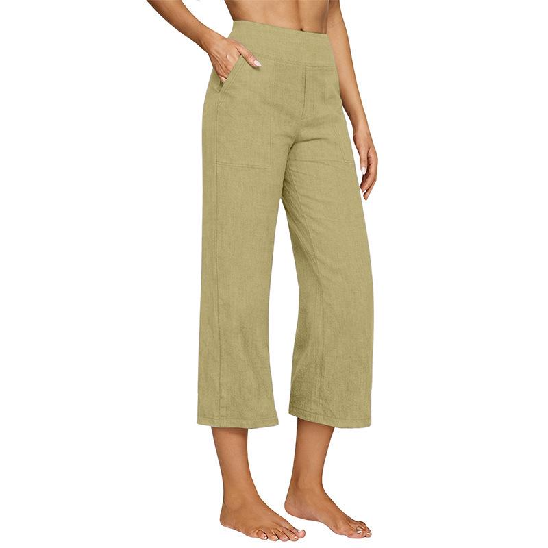 2026 Women's European Cotton Linen High-Waisted Wide-Leg Pants, Early Spring Fashion, Seven-Tenths Length.