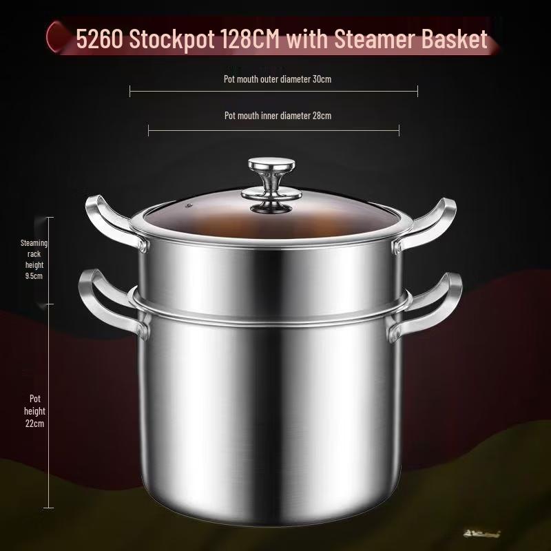 28cm 316 Stainless Steel Double-Layer Soup Pot with Steamer