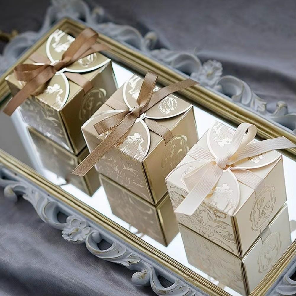 10 ks/šarže s mašlí Svatatební krabička na cukroví Elegantní dárková krabička Vysoce kvalitní krabička na cukroví Narozeninová oslava