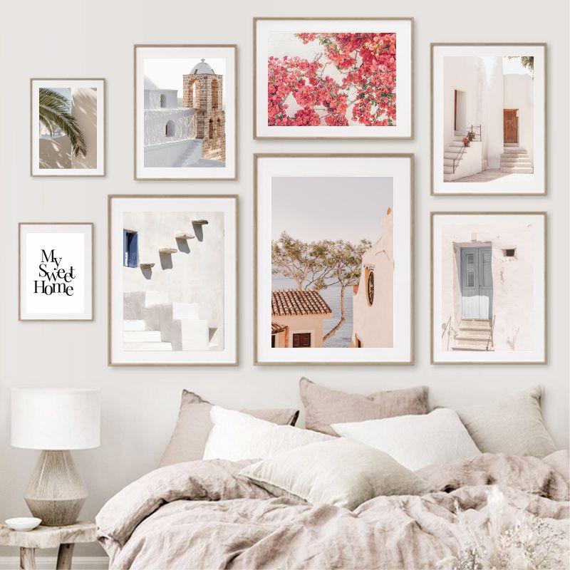 Mediterranean Sea Building Poster Coconut Tree Spain Village Landscape Wall Art Canvas Painting Nordic Picture Room Home Decor