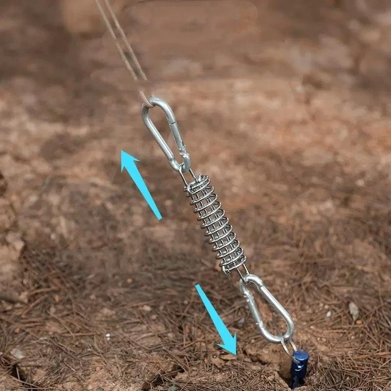 4Pcs Camping Tent Wind Rope Spring Buckle Tent Tensioner Camping Deck Pegs With Carabiner Clips Awning Tightener Fixed Hook