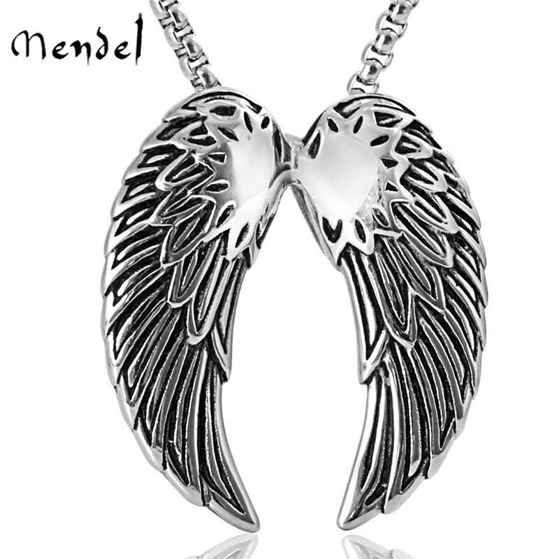 Mens Stainless Steel St Saint Michael Angel Wings Pendant Necklace Men Gift