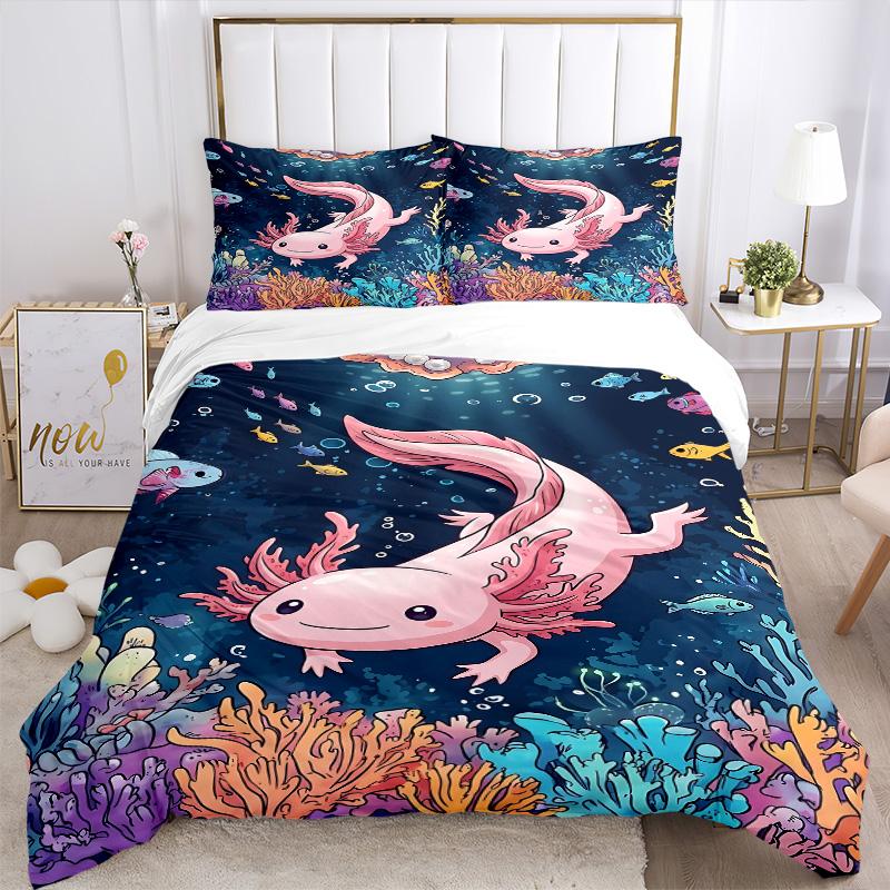 Underwater Axolotl Adventure Print 3Pcs Bedding Setduvet Cover With 2 Bedropillowcase Home Birthday Gift