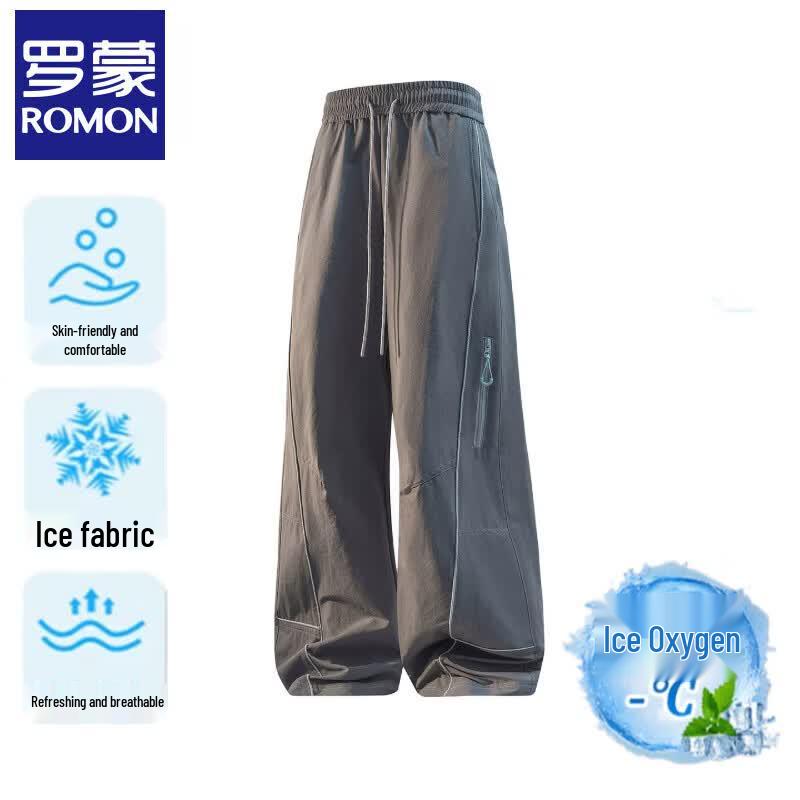 Romon Men s Summer Ice Silk Wide-Leg Pants & Casual T-Shirt XL
