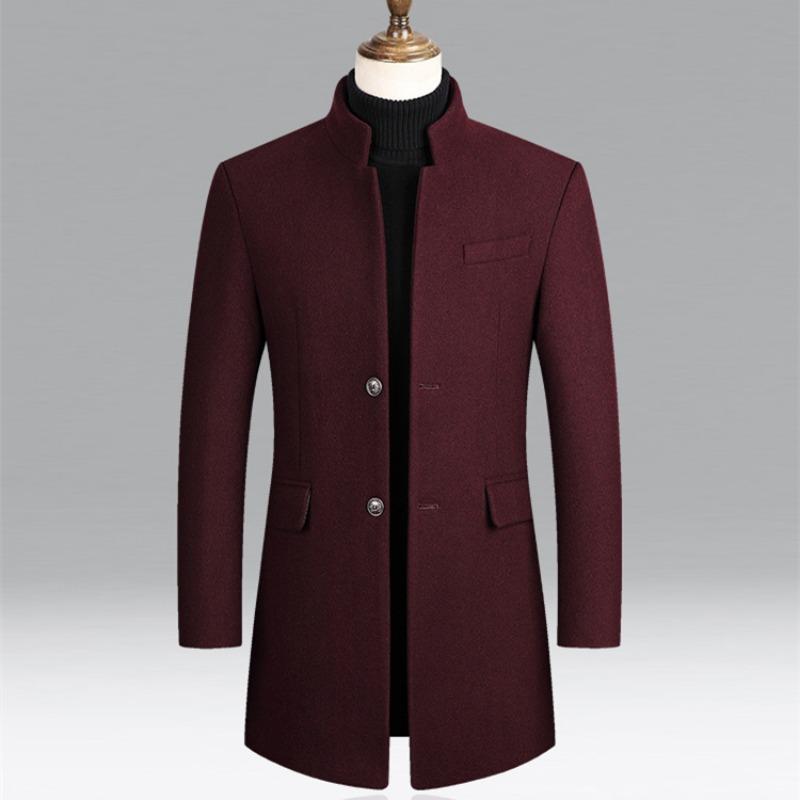 Trench Coat Men Autumn and Winter New Solid Color Long Woolen Coat for Men Business Casual Windbreaker Men Clothing