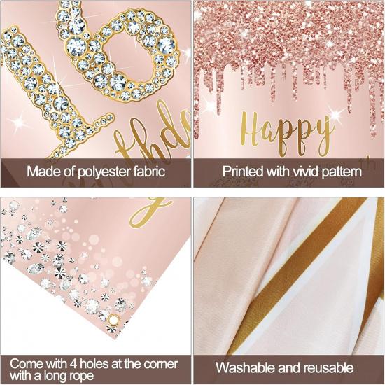16th Birthday Door Banner Decorations for Girls, Pink Rose Gold Sweet 16 Birthday Door Cover Backdrop Party Supplies, Large Happy Sixteen Year Old
