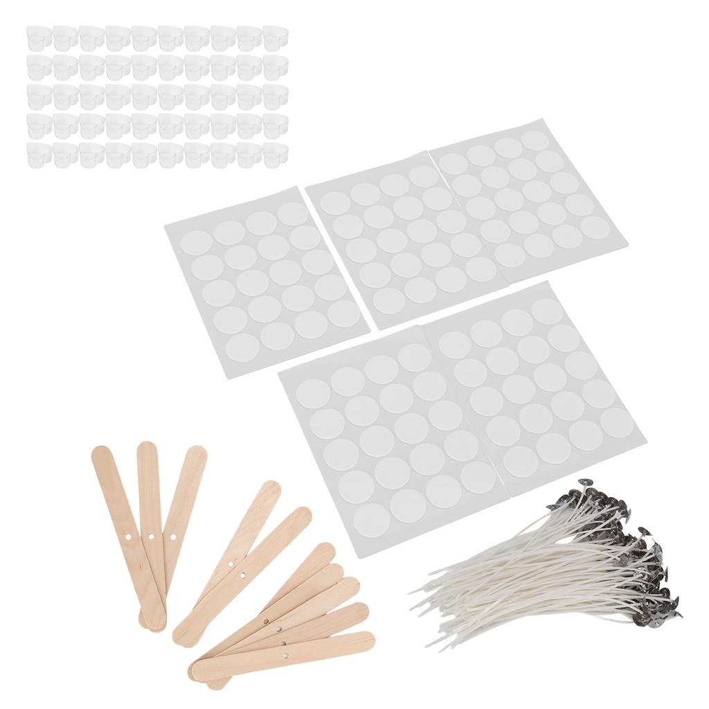 100Pcs 15cm Candle Wicks100Pcs Double Sided Wicks Stickers50Pcs Candle Shells10Pcs Wood Wicks Holders