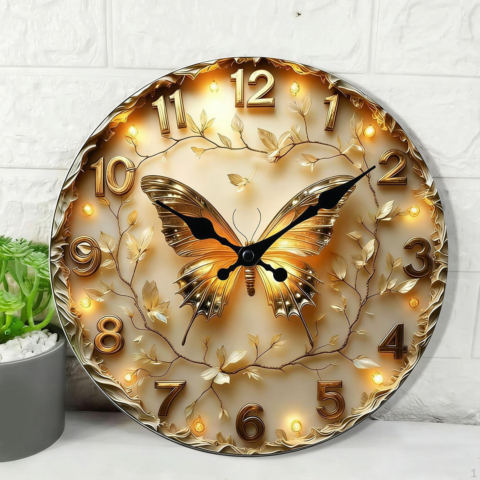 

Настінний годинник Художній 2D Сучасний Круглий для Вітальні Спальні Безшумний Аналоговий Декоративний Метелик 20cm