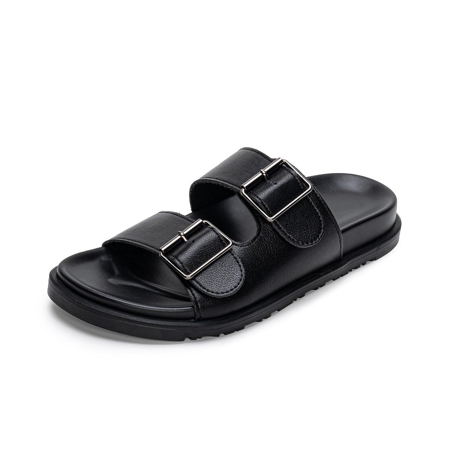 Women s Genuine Leather Double Buckle Birkenstock-Style Thick-Soled Casual Sandals 38 чёрный