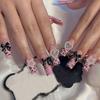 Medium-Long Square False Nails With Pink Zebra Leopard Print Bow Star Design Women Sweet Style Press-On Manicure