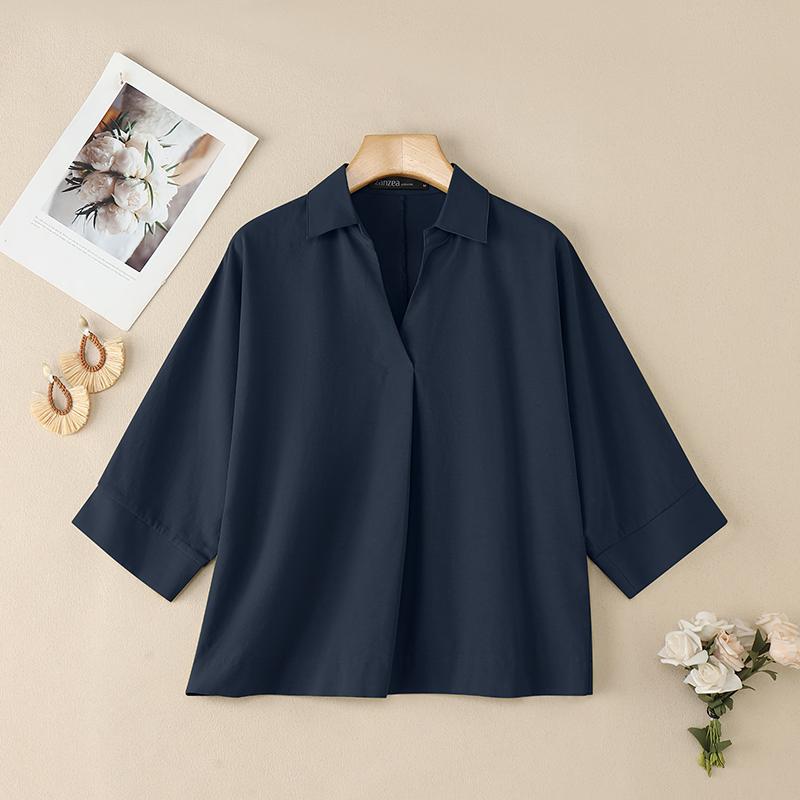 ZANZEA Women Summer V-Neck Casual 3/4 Sleeve Blouse