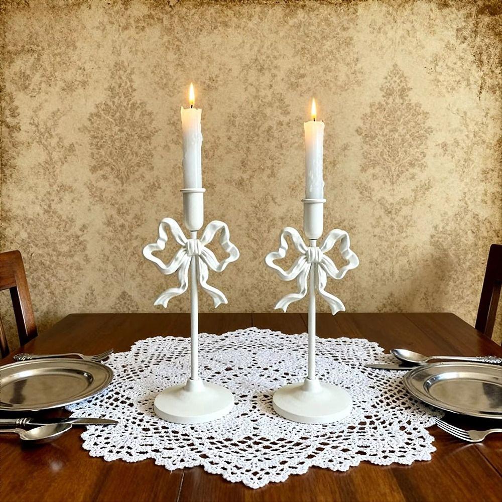 Single Head French Bow Candlestick Wrought Iron Candle Containers Wedding Candle Stand  Desktop