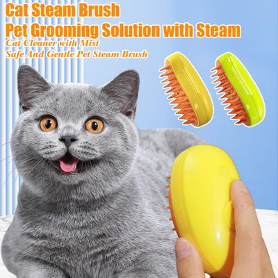 3-In-1 Steam Cat Brush Rechargeable Pet Steaming Brush Cat Grooming Solution with Steam Pet Hair Remover Massage Comb