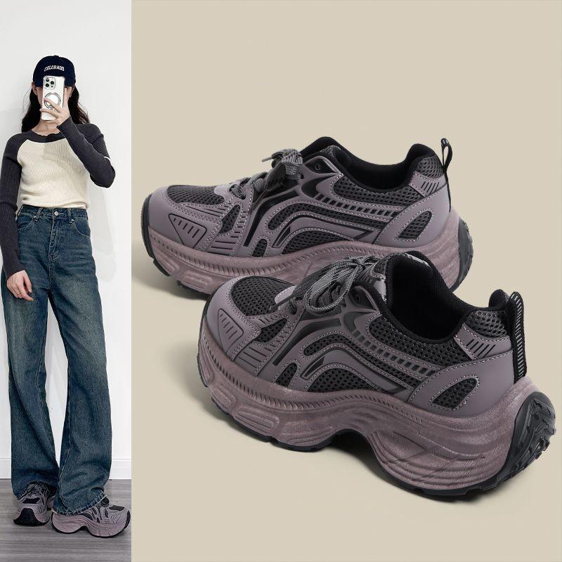Purple sneakers women's autumn and winter new thick-soled lightweight casual breathable versatile dad shoes