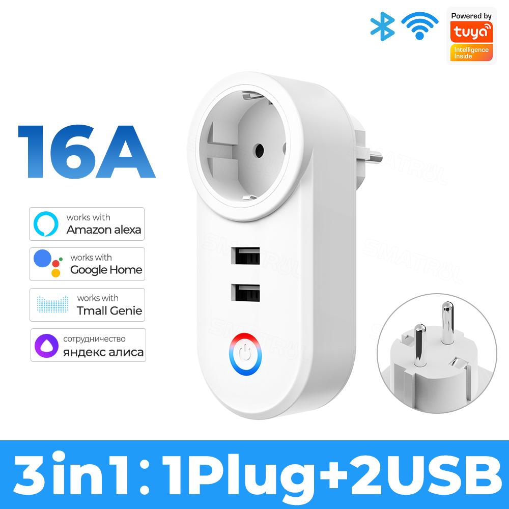 Tuya Wifi Smart Usb Priză Eu Plug 16a Adaptor priză Încărcare Voce Timing Smart Life App electrică pentru Google Home Alexa