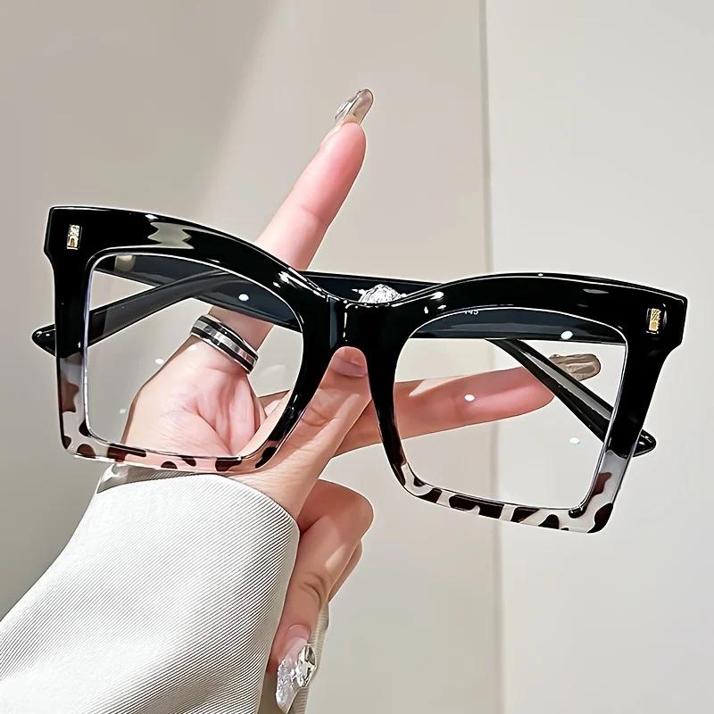 Y2k Oversized Frame Reading Glasses Women Leopard Print Blocking Blue Light Presbyopic Spectacles Eyeglasses Clear Lens