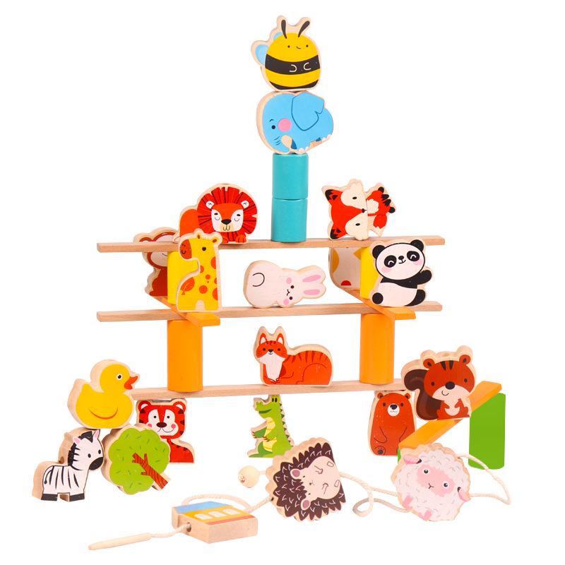 Wooden Cartoon Educational Balance Toy for Children: Creative Animal Beading for Parent-Child Interaction