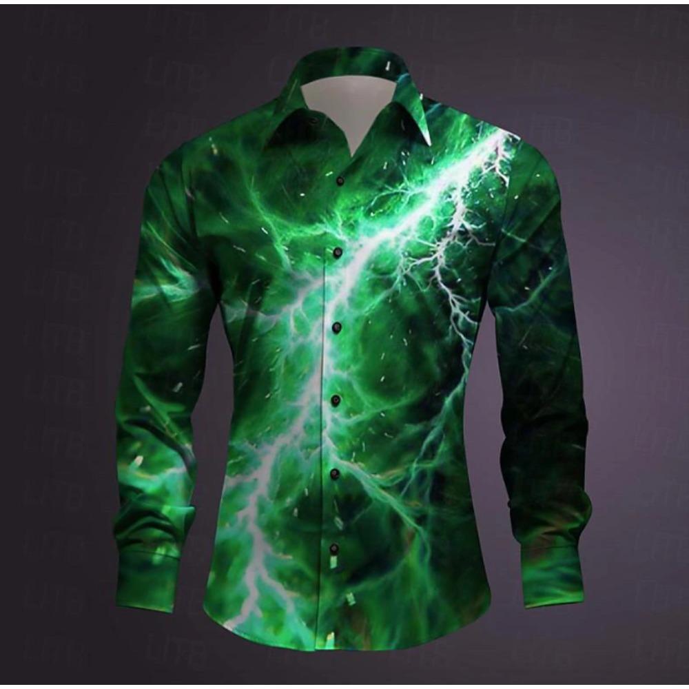 Camisas de manga larga con estampado de relámpagos para hombre, cárdigan informal, nuevas camisas de moda con botones para las fiestas