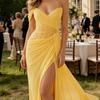 New European and American Cross-border Yellow Tube Top Split Evening Dress Long Dress Sexy Neck Dress Party Banquet Dress