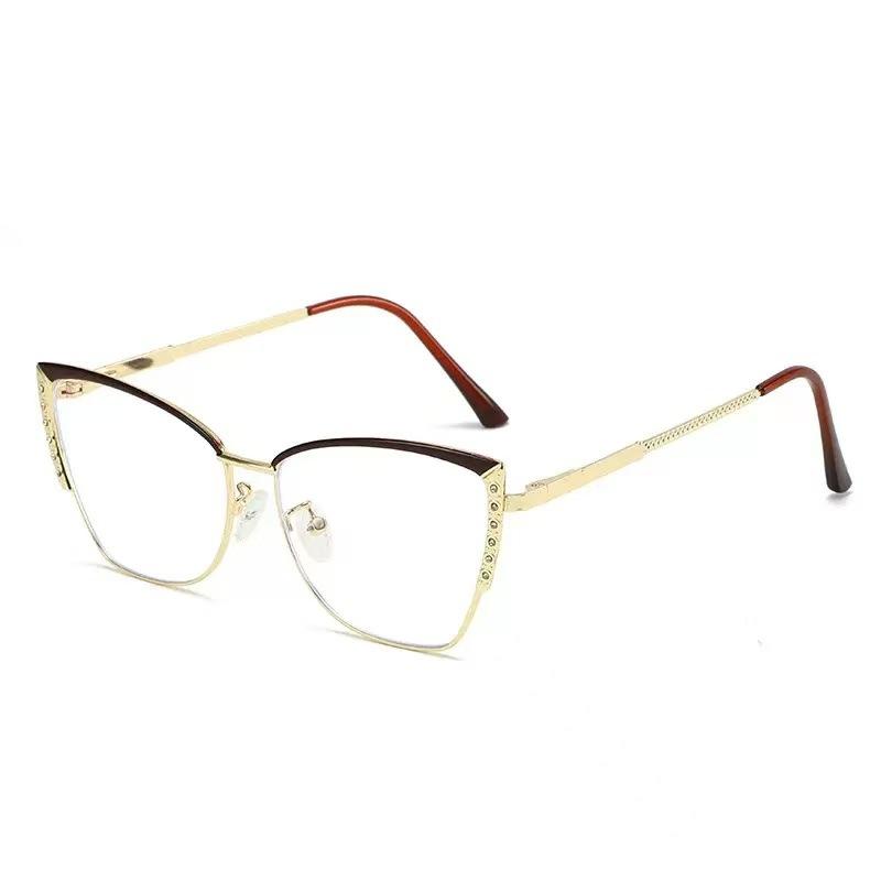 Fashion cat eye flat mirror trendy ultra-light glasses frame retro color-changing anti-blue glasses metal color-changing glasses