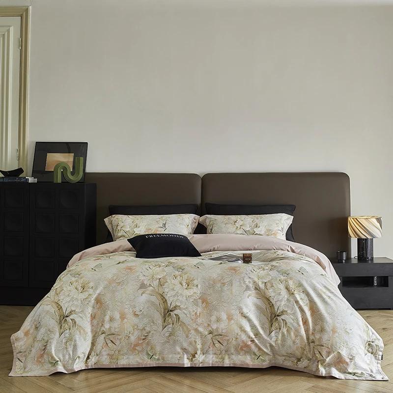 Svetanya 100s Egyptian Cotton Bedding Set Print Sheet Duvet Cover Pillowcase Sheet Linens Underwear Flat Sheet Style&Queen 200x230cm