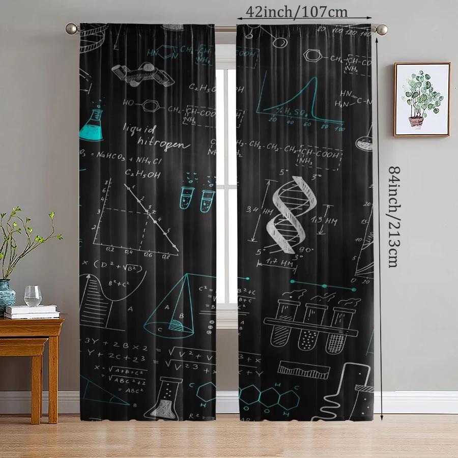Set Of 2 Mathematical Equation Printed Curtains Pole Bag Christmas Decorations Home Room Curtain Made Polyester