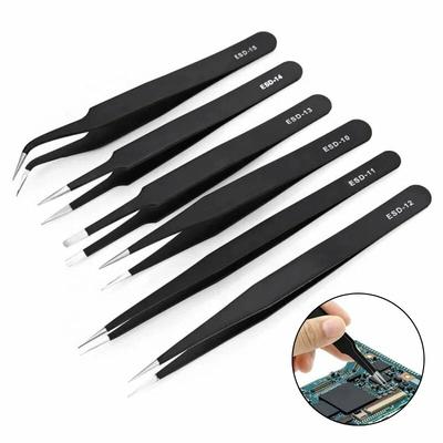 ESD Anti-Static Stainless Steel Tweezers Precision Maintenance Industrial Electronic Repair Tool Home Model Making Hand Tools