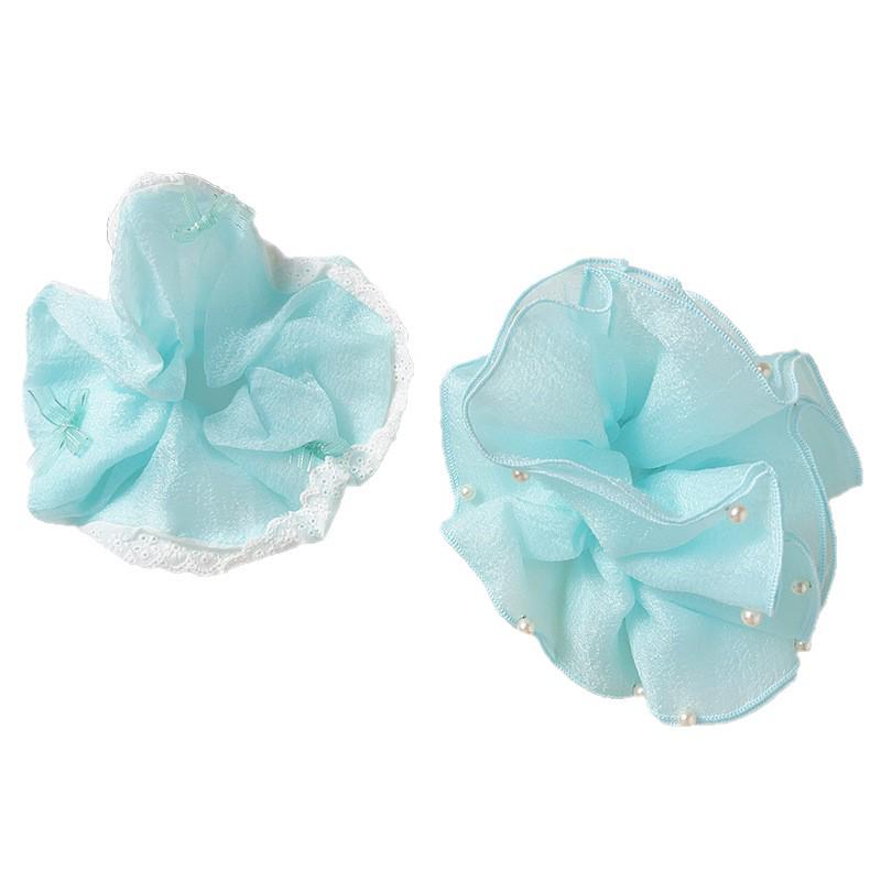Pearl Mesh Double Layer Bow Scrunchie - Large Elastic Lace Hair Tie