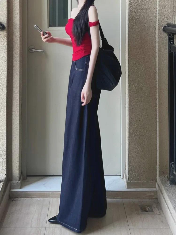 Kadın Yüksek Bel Retro Geniş Paça Kot Pantolon - Yazlık, Bol Kesim, Yer Boyu