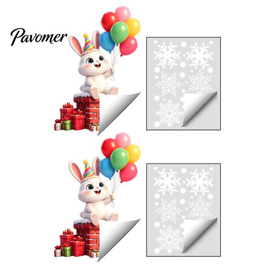 Waterproof Holiday Wall Decals 2 Pcs Christmas Window Stickers, Cartoon Cute Deer Rabbit Cling, Festive Party Glass Ornaments Winter Snowflakes Static