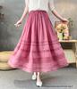 2026 Spring/Summer Women's Romantic Pleated Ramie Skirt with Elastic Waist - Artistic Retro Style