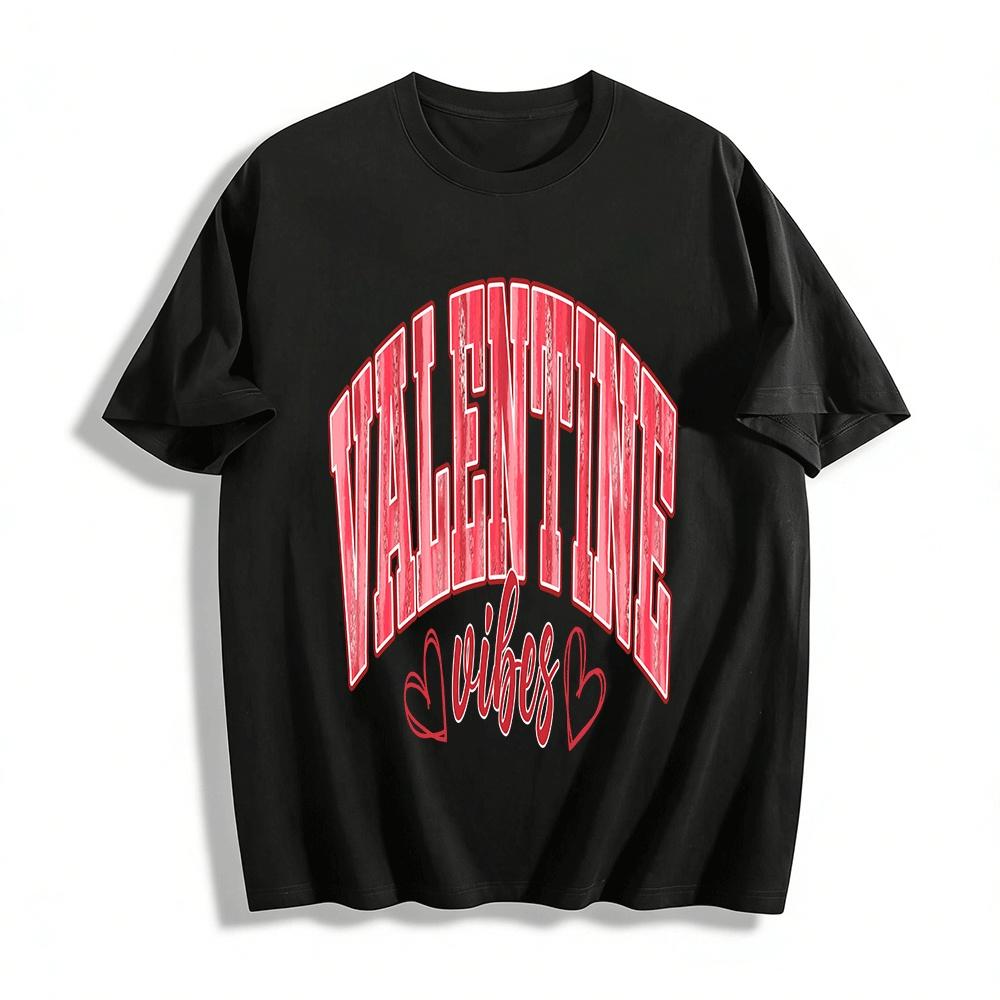 

Valentine Vibes Print Casual Sweatshirt Women Holiday Pullover Tops Pure cotton T-shirt XXS