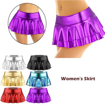 Minirock mit niedriger Taille, doppellagig, mit Rüschen für Tanz, Raves, Festivals, Kostüme für Damen und Mädchen