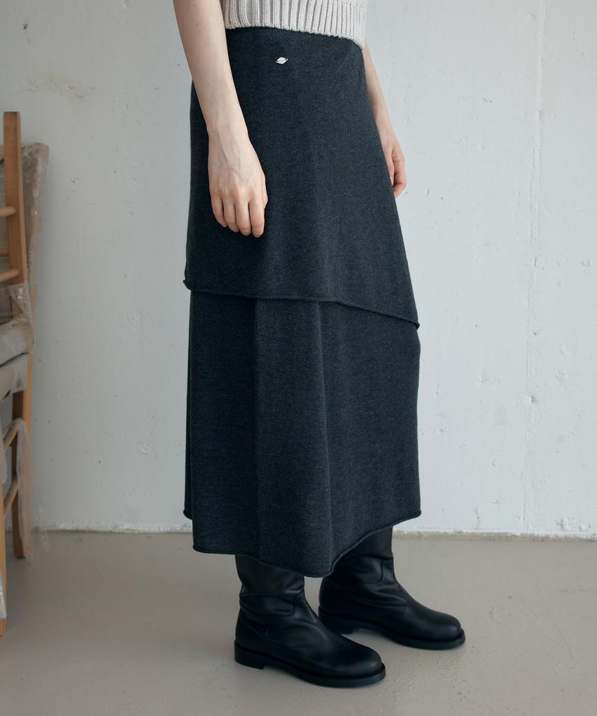 Awi Layered Button Wrap Skirt_Charcoal
