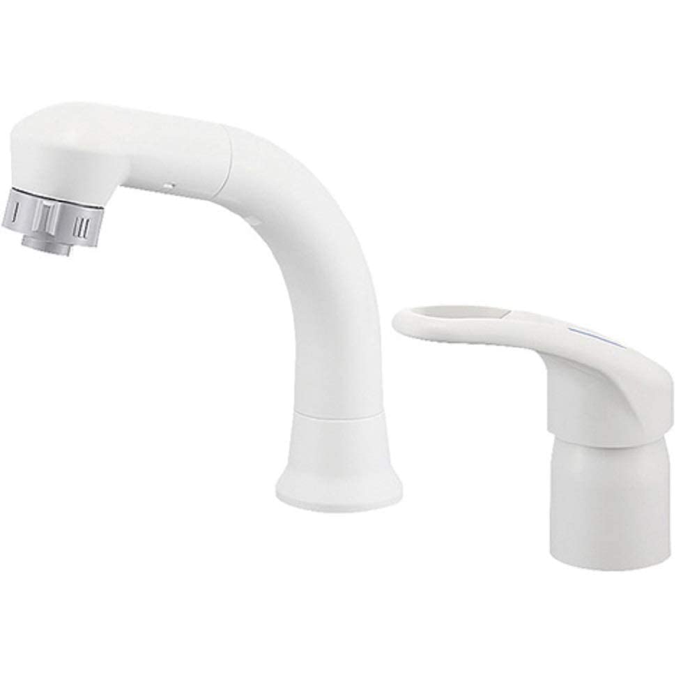 SANEI Single Spray Mixer Faucet for Washing 1m Switchable Water Made in White Hair, Eco-Friendly, Pull-Out Hose, Flow, Japan, K37610EJV-13,