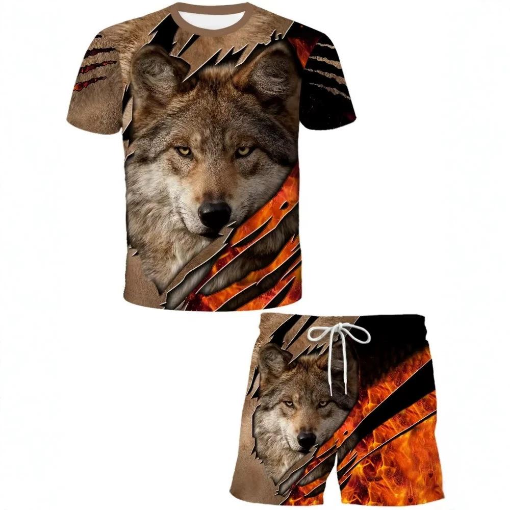 Summer Fashionable Animal 3D Printing Two-piece Set Street Casual Breathable Comfortable Sports Loose Large Size Men's Sports Wear