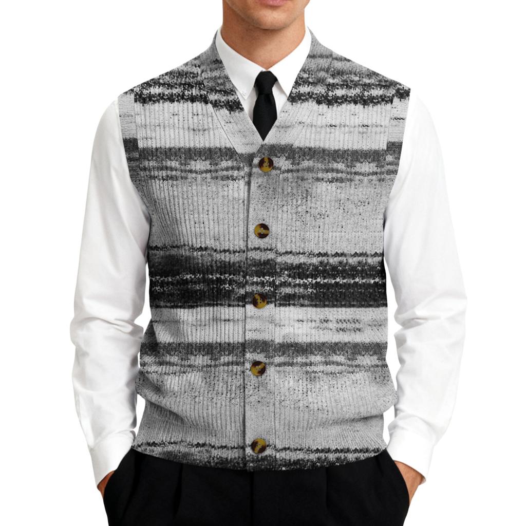 Men's V-Neck Sleeveless Knit Cardigan Vest