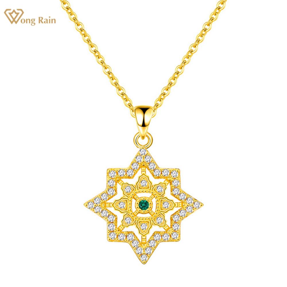 

Wong Rain Богемия, стерлинговое серебро 925 пробы, AAAAA, цирконы, драгоценный камень, кулон со звездой, ожерелье для женщин, ювелирные изделия, подарки 45cm зелёный/белого золота