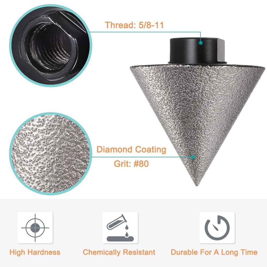 HARFINGTON Diamond Beveling Chamfer Bits 2"/50mm Dia 5/8-11 Thread Cone Grinder Bit with Adapter, Countersink Drill Bit To Enlarge Holes for
